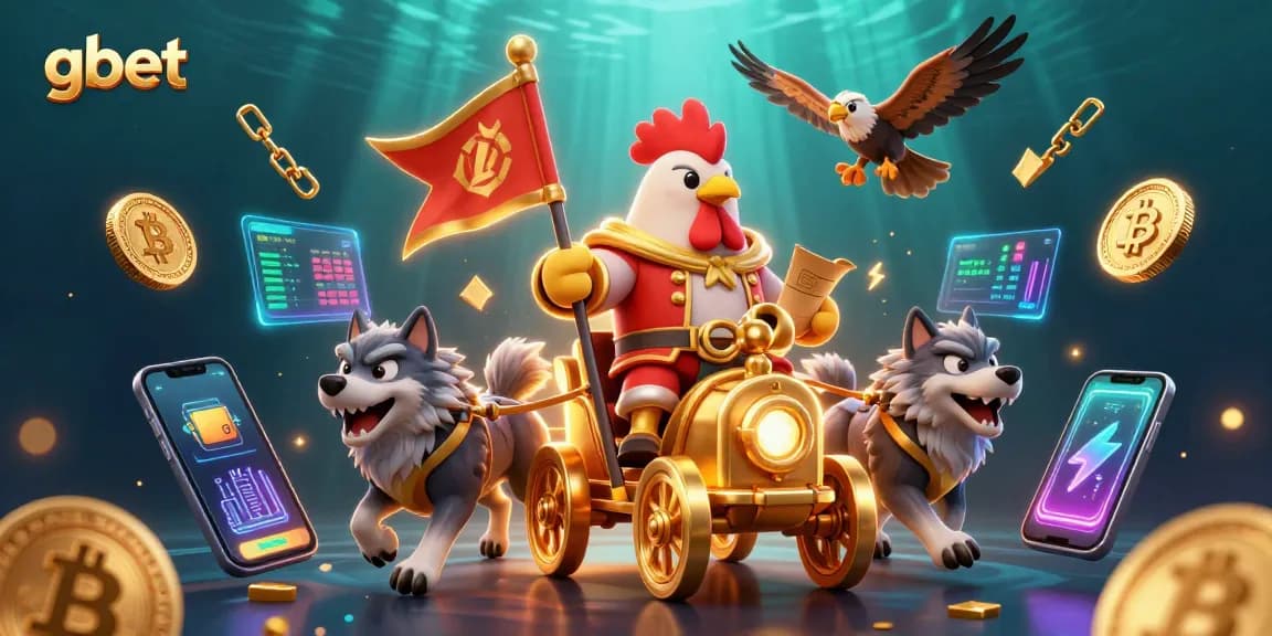 Enhance your gbet experience with exciting 3D illustration of casino-themed characters and crypto elements.