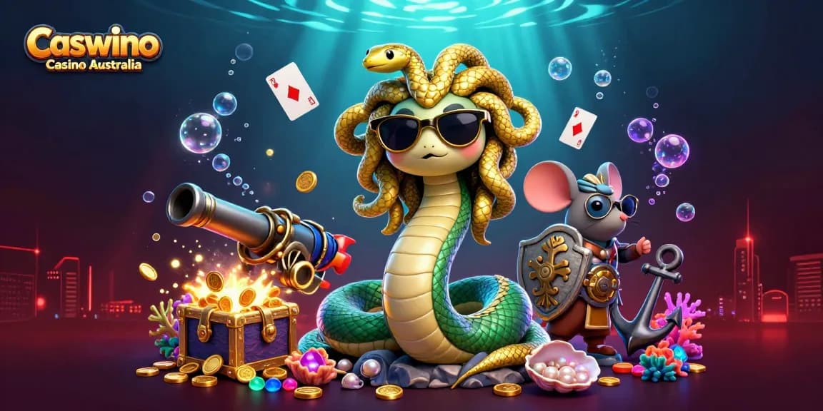 Experience thrilling gameplay at Caswino Casino Australia with vibrant characters and exciting casino elements.