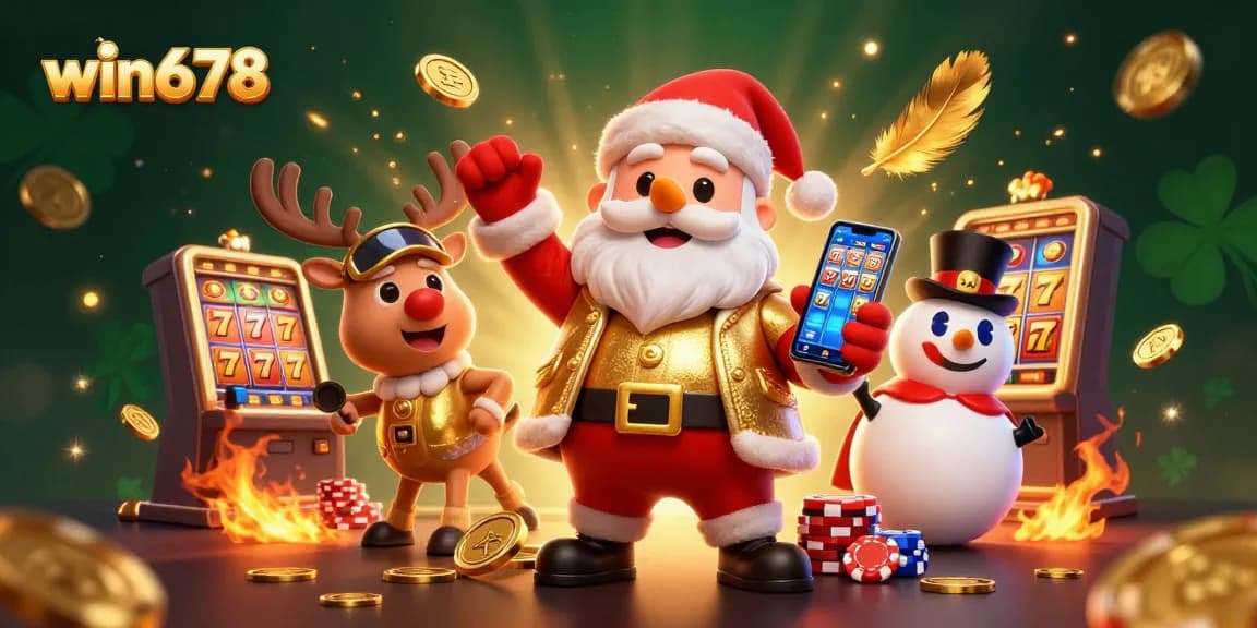 Explore win678's thrilling jackpot slots as Santa and friends play at the casino!