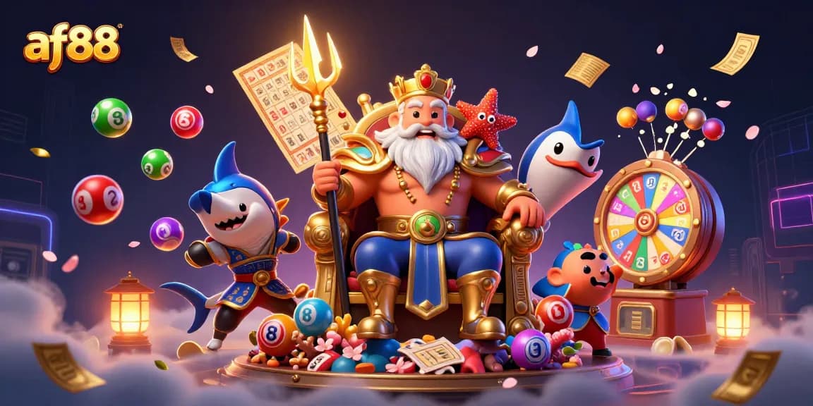 Engage with af88’s vibrant, exciting online casino experience through a colorful illustration.