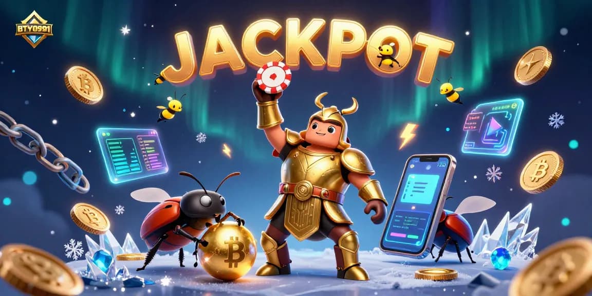 BTY0991 features a hercules beetle celebrating a jackpot in an ultra-detailed 3D casino illustration.