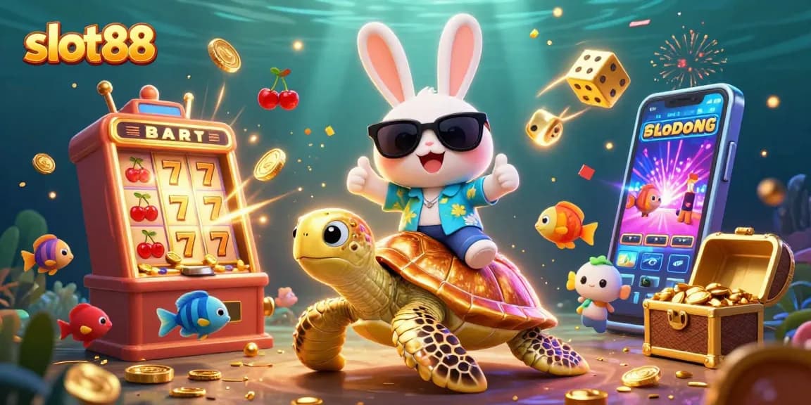 Slot88 menampilkan kelincahan rabbit beruntung dan kura-kura emas meriah dalam permainan jackpot.