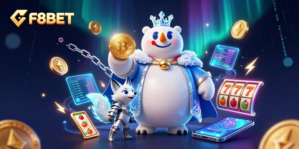 Experience the fun at F8BET casino with vibrant digital gaming elements and characters.
