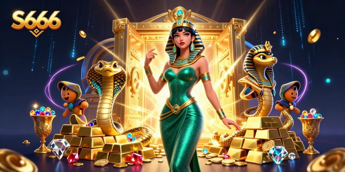 S666 illuminates the gaming world with its dynamic casino scene and gold elements.
