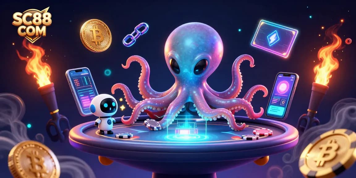 Engage with the excitement of SC88 COM at a holographic poker table in an alien casino.