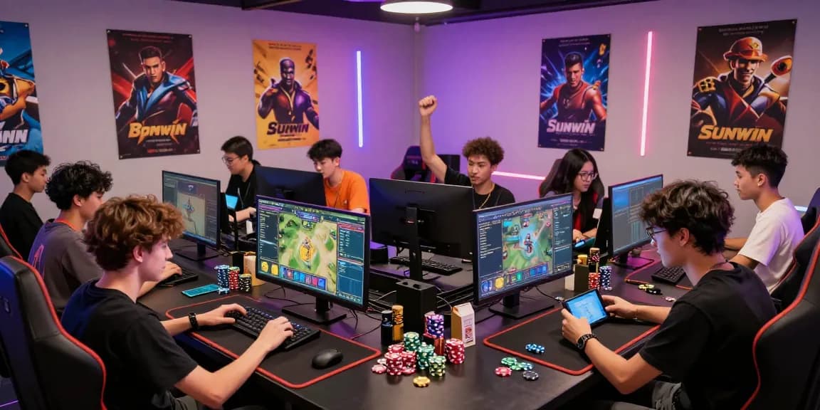Online gaming community enjoying gamebaidoithuong in a lively lounge atmosphere.