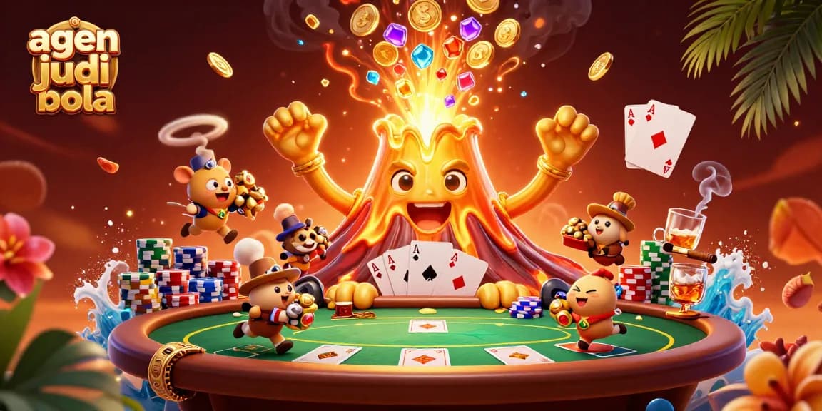 Experience the thrill of agen judi bola with exciting gameplay surrounded by treasure and poker elements.