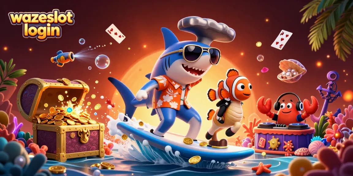 Engage with wazeslot login and win big in a packed casino scene featuring vibrant characters and energetic gameplay.