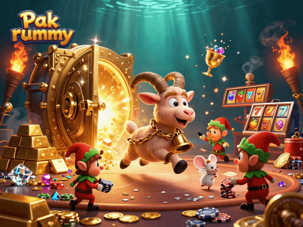 Join the thrilling Pak rummy scene with festive characters and exciting casino elements.