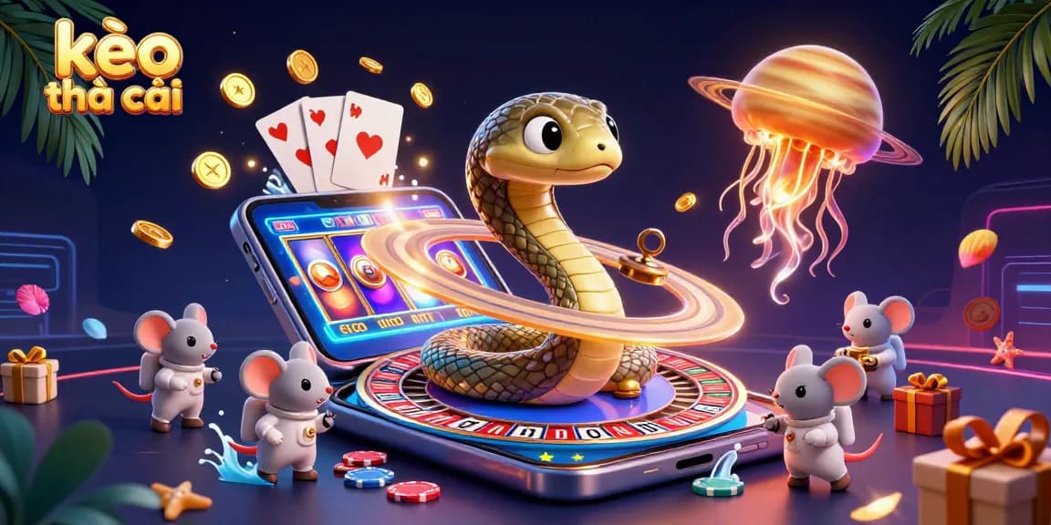 Engage with kèo nhà cái as astronaut mice bet on a vibrant cosmic roulette scene.