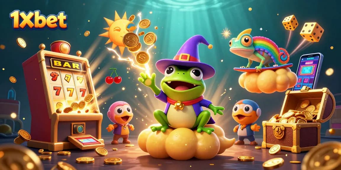 Experience the thrill of 1x bet with golden coins and casino action in an engaging scene.