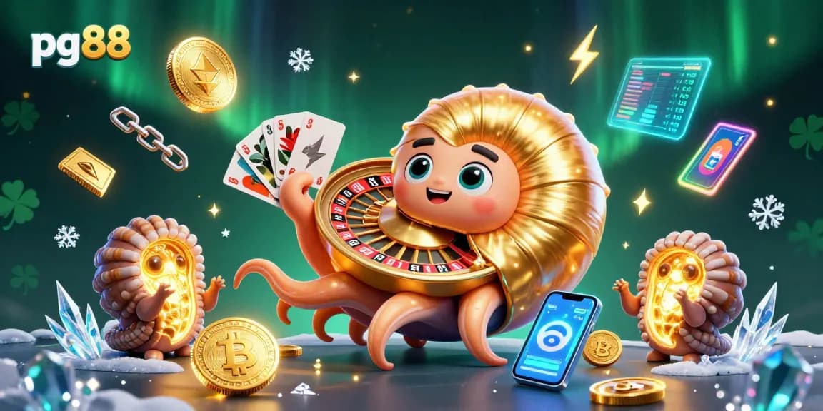 Engage with pg88, featuring an ancient nautilus as a roulette wheel and vibrant NFTs.