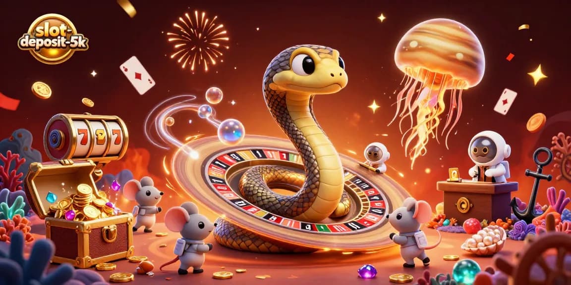Spin the reels at slot-deposit-5k for big wins and cosmic adventures in this vibrant 3D scene.