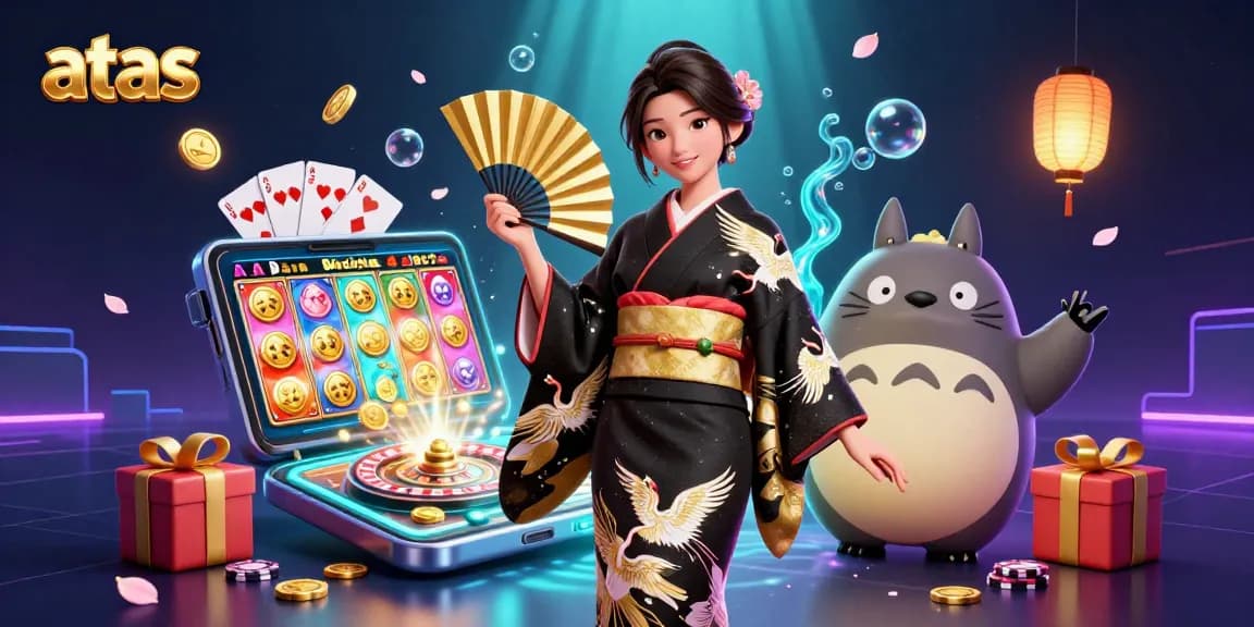 Engage with exciting slot games at atas while enjoying a vibrant casino scene filled with colorful elements.