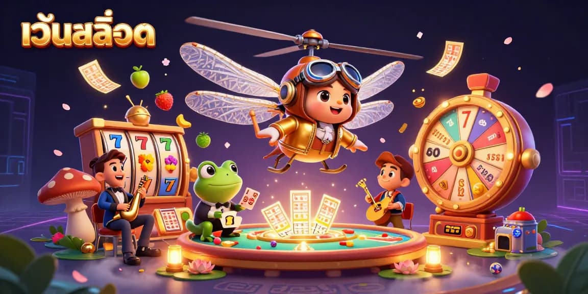 Experience เว็บสล็อต action with animated slot reels and vibrant casino elements in a lively scene.