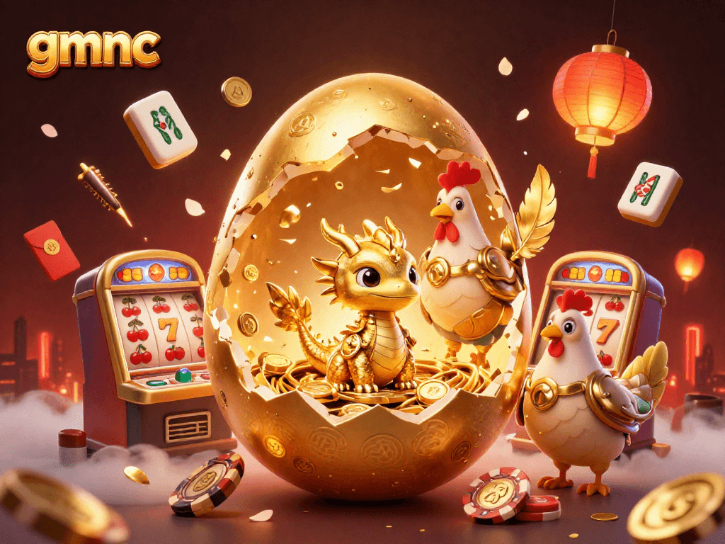 Engage with gmnc's golden dragon and poker chips in a vibrant casino scene filled with excitement.