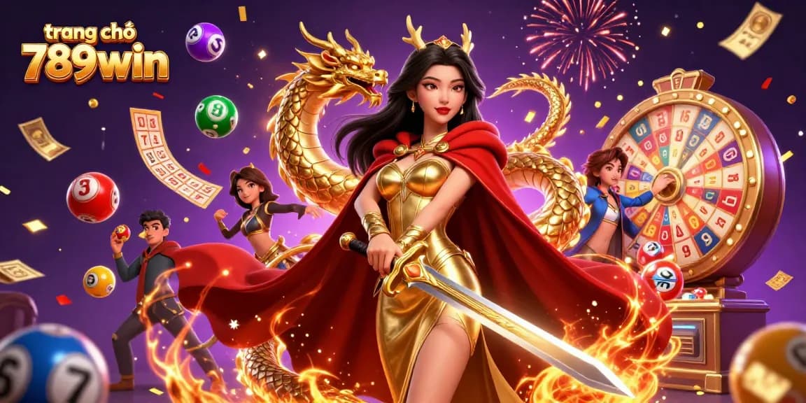 Experience the excitement of trang chủ 789win with a warrior queen and golden dragon in an immersive gambling scene.