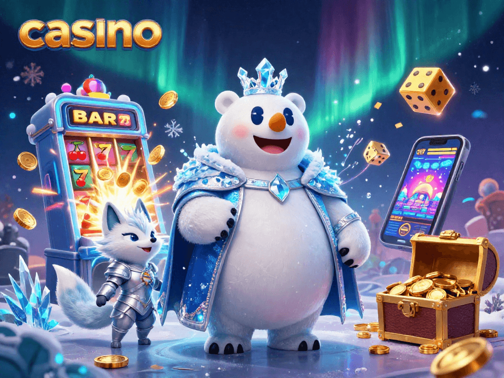 Engage in a vibrant casino scene featuring animated characters and dynamic gaming elements.