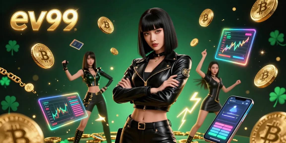 Engage with ev99's elite gambling platform showcasing rich visuals and dynamic crypto elements.