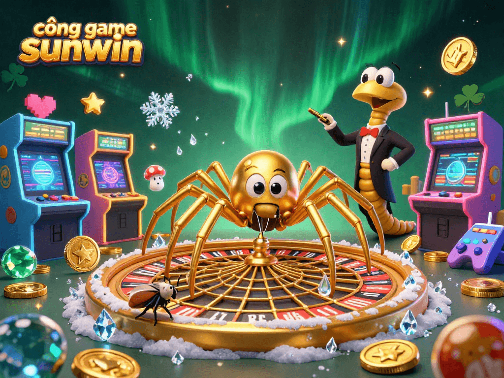 Spin thrilling bets at cổng game sunwin with a 3D spider and colorful arcade elements.