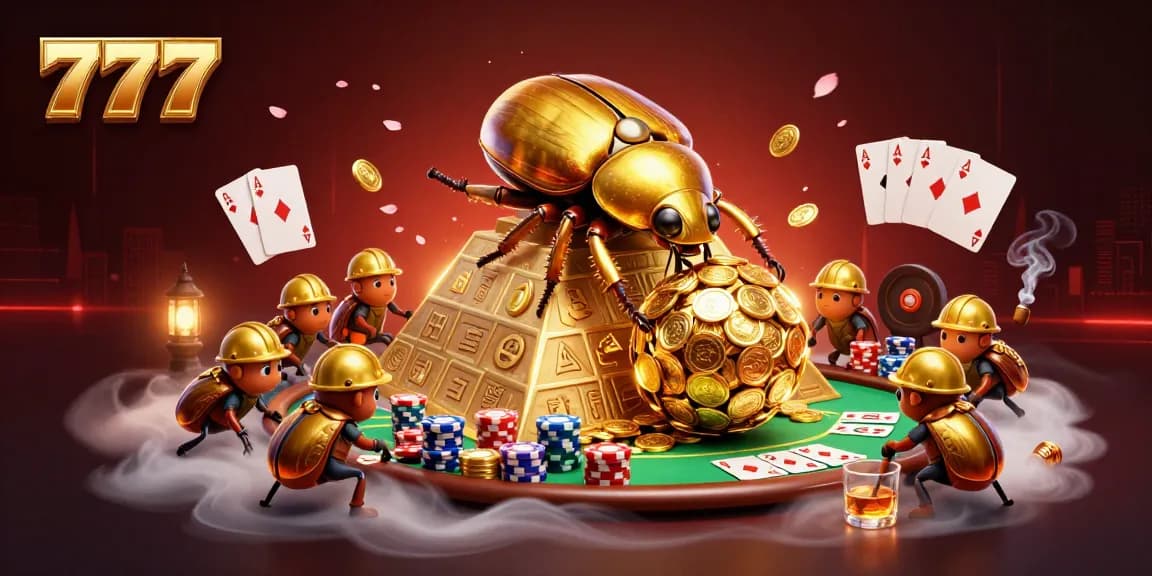 Experience 777 wins in the vibrant world of casino gaming with golden coins and vibrant poker elements.