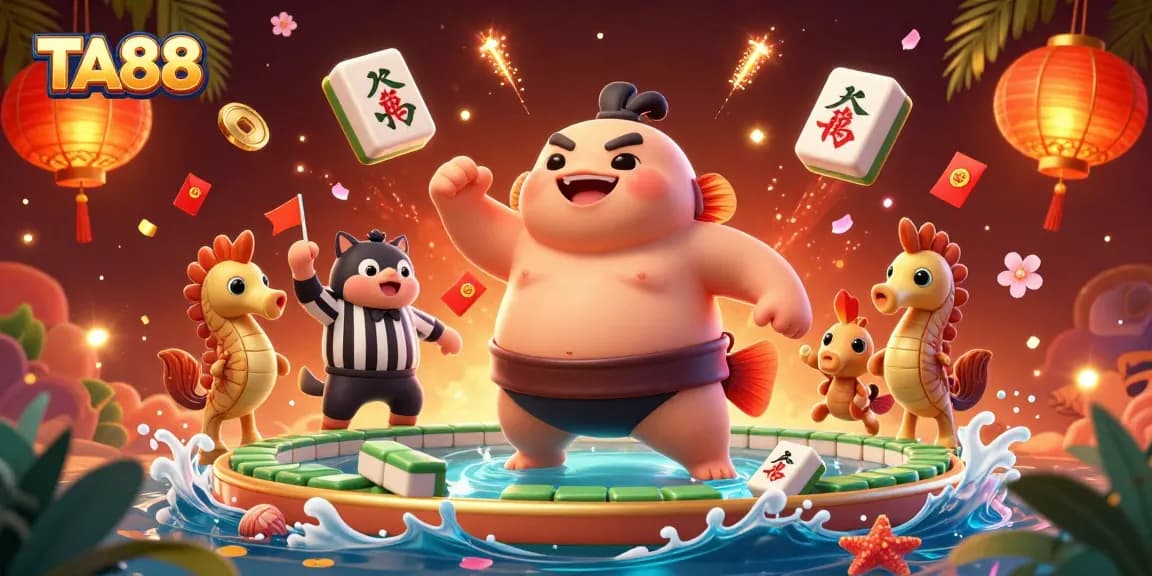 Bet on exciting outcomes at TA88: 3D cartoon fugu in a lively underwater casino ring.