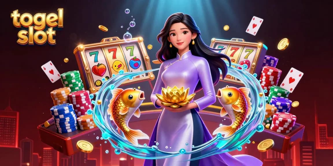 Experience thrilling togel slot action with a detailed illustration of a winning Asian casino scene.