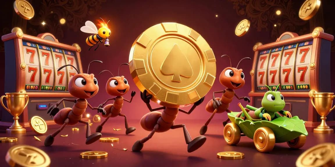 Experience thrilling gameplay at 789win with a vibrant 3D heist scene featuring cartoon ants and casino elements.