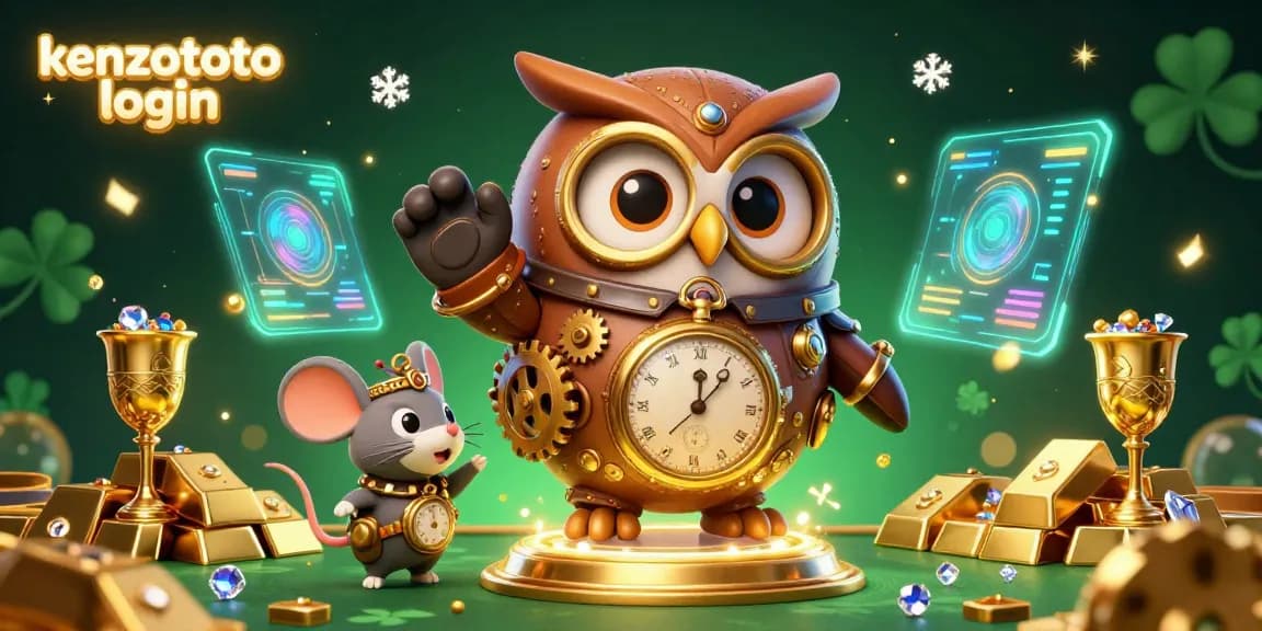 Engage with the kenzototo login experience in a vibrant 3D casino illustration filled with treasures and futuristic elements.