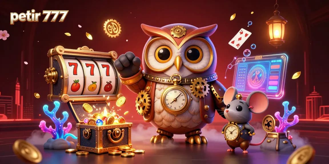 Experience thrilling gameplay action at petir 777 with steampunk characters amidst vibrant gambling elements.