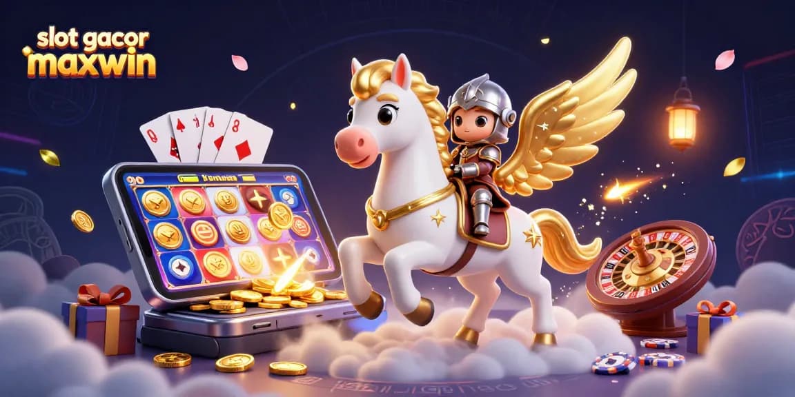 Menangkan permainan slot gacor maxwin dengan ponsel 3D penuh uang emas dan elemen kasino.