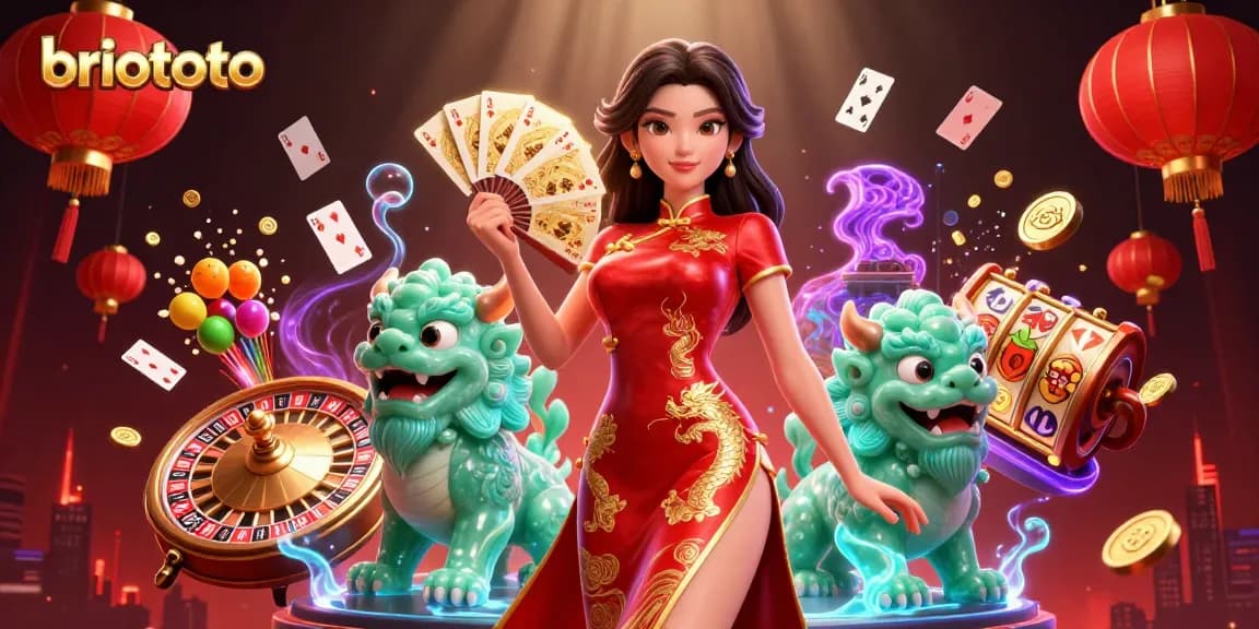 Experience winning opportunities with briototo through a vibrant casino-themed illustration burst with activity.