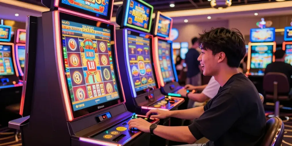 Permainan mesin slot Mahjong Ways 2 di kasino dengan pemain bersemangat