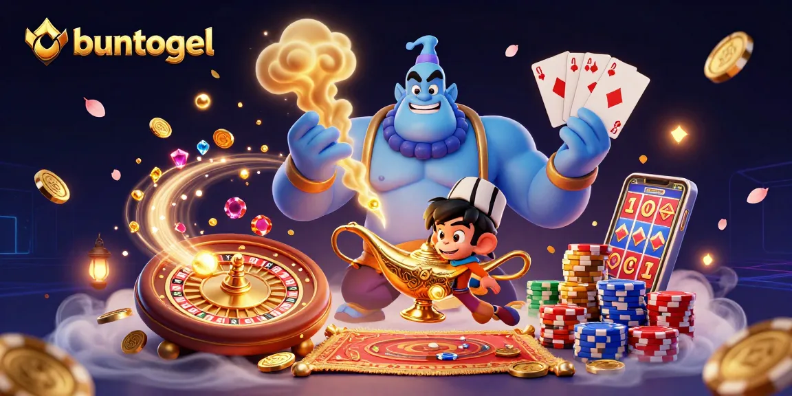 Buntogel players experience exciting wins with vibrant casino elements in a magical scene.
