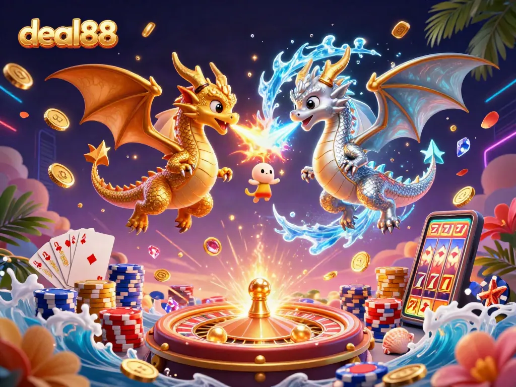 Unleash your winning potential at deal88 with vibrant casino-themed 3D dragons and dynamic gameplay.