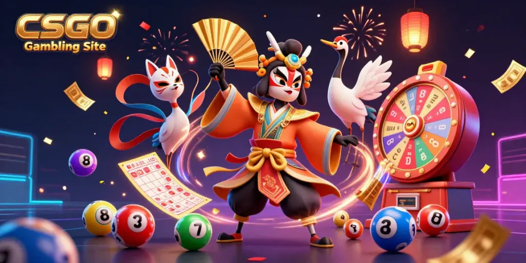 Experience a thrilling moment at a CSGO Gambling Site with colorful elements and dynamic characters.