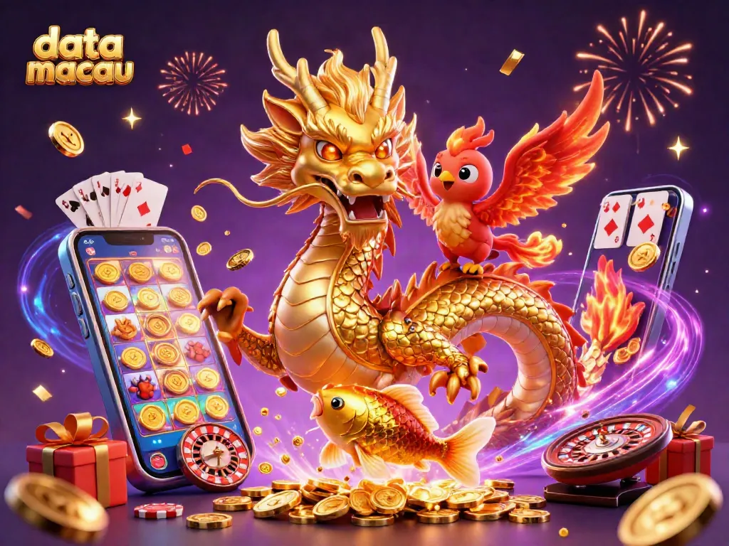 Melihat data Macau terbaru dengan naga emas dan phoenix, sambil bermain permainan kasino.