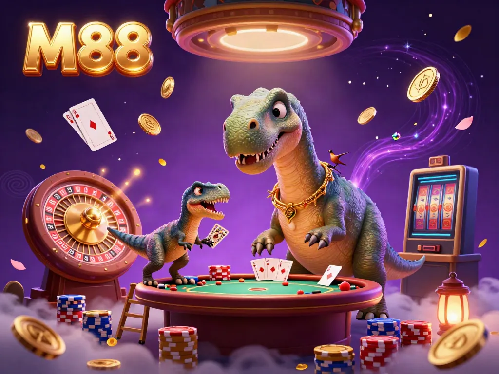 Experience M88's thrilling gaming world with vibrant 3D characters and captivating casino elements.