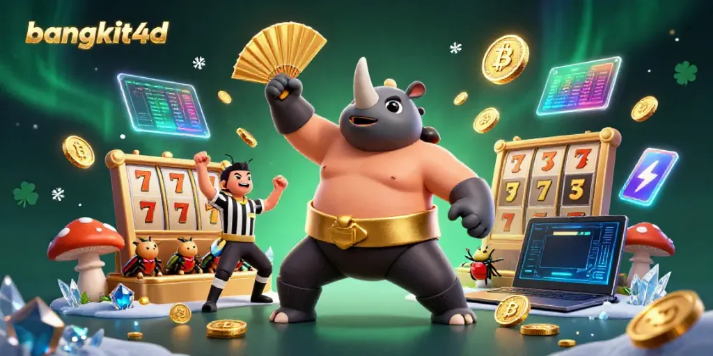 Slot online bangkit4d dengan karakter unik bertarung dalam arena, menampilkan keberuntungan.
