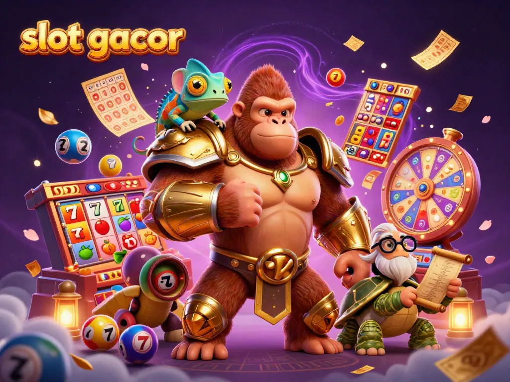 Engage in the thrilling world of slot gacor with vibrant characters and dynamic gaming elements in a rich casino illustration.