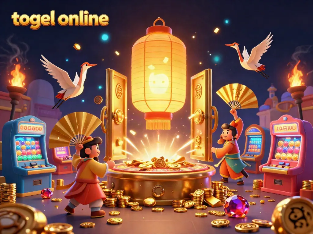 Experience the excitement of togel online with vibrant casino symbols and golden elements.