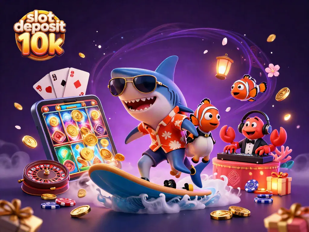 Experience the thrill of slot deposit 10k with a playful underwater scene of casino fun.