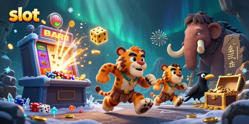 Engage with dynamic slot adventures featuring a caveman and saber-tooth duo at a vibrant prehistoric casino.