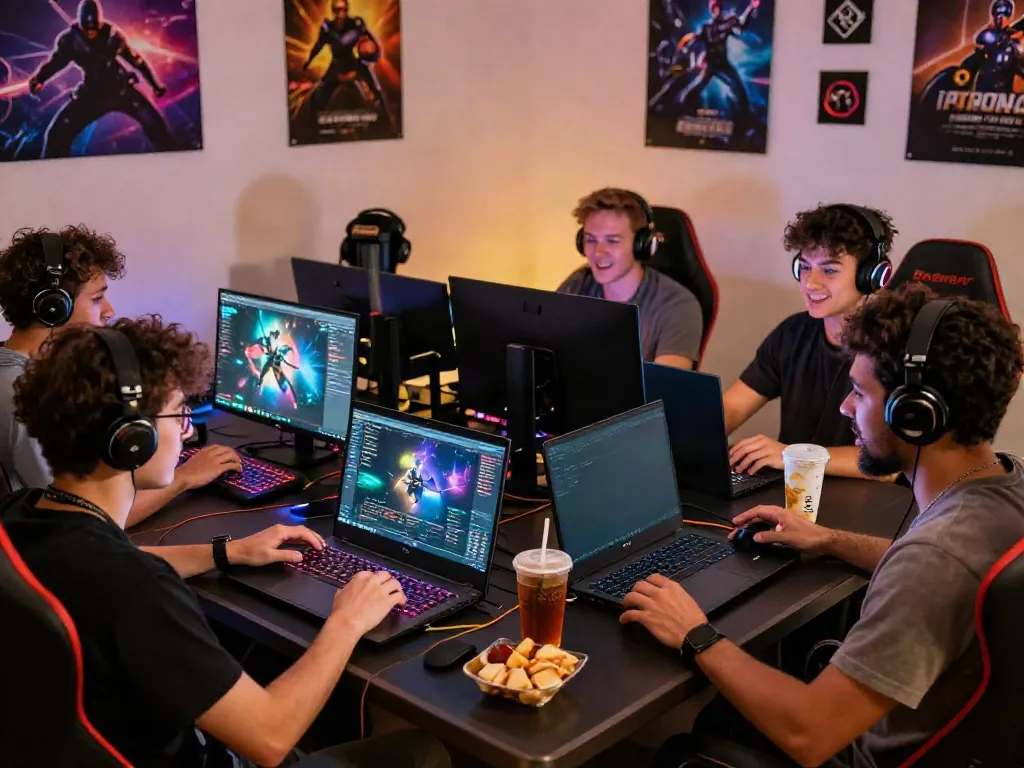 Players enjoying unsurtoto gaming experience with high-end gear and snacks