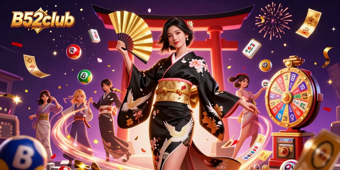 Win big with B52club in a vibrant casino scene filled with colorful lottery elements and festive atmosphere.