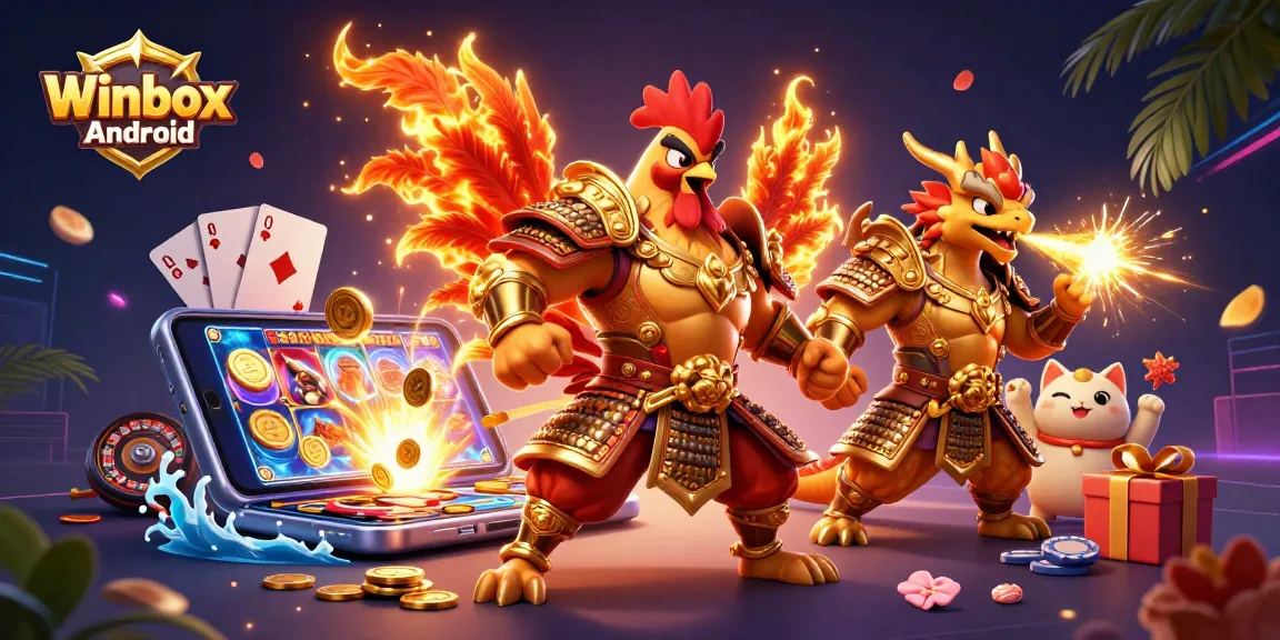 Experience the thrilling Winbox Android app with dynamic casino action and vibrant illustrations.